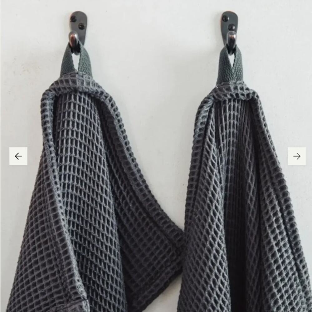 2 NWT Ettitude bamboo lyocell waffle hand towels - slate grey